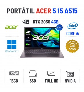 ACER ASPIRE 5 15 A515| 15.6'' FULLHD 144Hz | I5-1335U | 16GB RAM | 480GB SSD | RTX2050 4GB