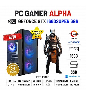 PC GAMER ALPHA NOVO | GTX1660SUPER-6GB=RTX3050-8GB | RYZEN 3 = i7-7700K | 16GB RAM | 480GB SSD