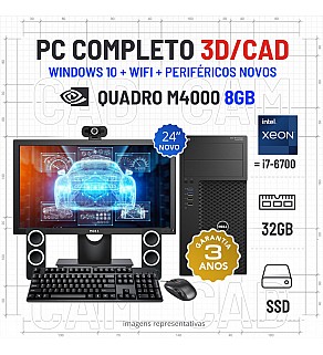 CONJUNTO 3D/CAD DELL 3620 TOWER | XEON=I7-6700 | 32GB RAM | 960GB SSD | QUADRO M4000 8GB COM MONITOR + ACESSORIOS