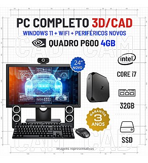 CONJUNTO 3D/CAD HP Z2 G4 MICRO/MINI | i7-8700 | 32GB RAM | 480GB SSD | QUADRO P600 4GB COM MONITOR + ACESSORIOS