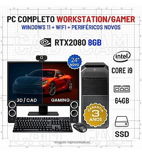 CONJUNTO WORKSTATION/GAMER BLUEPRINT X HP Z4 G4 | i9-7960X SUPERIOR A i9-11900K | 64GB RAM | 960GB SSD | RTX2080-8GB COM MONITOR + ACESSORIOS