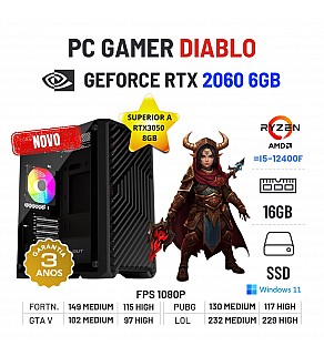 PC GAMER DIABLO NOVO | RTX2060-6GB SUPERIOR A RTX3050-8GB | RYZEN 5 PRO = i5-12400F | 16GB RAM | 480GB SSD