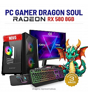 CONJUNTO GAMER DRAGON SOUL | RX580-8GB | RYZEN 3 = i7-7700K | 16GB RAM | 480GB SSD COM MONITOR + ACESSORIOS