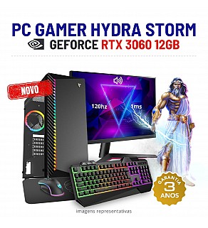 CONJUNTO GAMER HYDRA STORM | RTX3060-12GB | i5-13GEN=i7-11700F | 32GB RAM | 960GB SSD COM MONITOR + ACESSORIOS