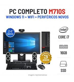 CONJUNTO PC LENOVO M710S SFF | i7-7700 | 16GB RAM | 240GB SSD | GT710 COM MONITOR + ACESSORIOS