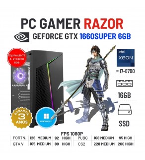 PC GAMER NOVO RAZOR | GTX1660SUPER-6GB | XEON 12 CORES SUPERIOR A I7-8700 | 16GB RAM | 240GB SSD