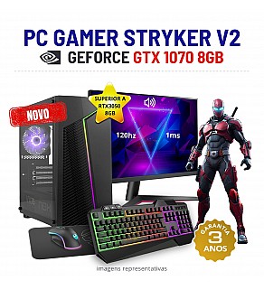 CONJUNTO GAMER STRYKER V2 | GTX1070-8GB SUPERIOR A RTX3050-8GB | RYZEN 5 = i7-10700F | 16GB RAM | 480GB SSD COM MONITOR + ACESSORIOS