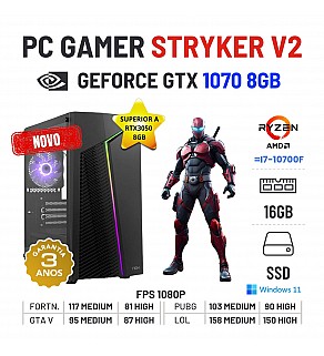 PC GAMER STRYKER V2 NOVO | GTX1070-8GB SUPERIOR A RTX3050-8GB | RYZEN 5 = i7-10700F | 16GB RAM | 480GB SSD