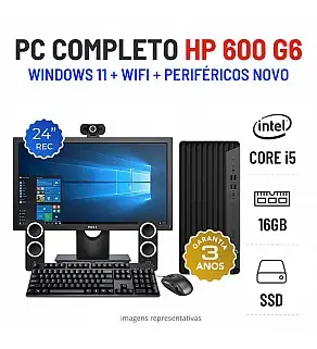CONJUNTO HP 600 G6 TOWER | i5-10400F | 16GB RAM | 240GB SSD COM MONITOR + ACESSORIOS